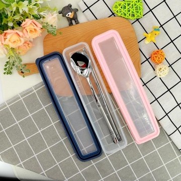 韓國進口餐具便攜盒套裝304不銹鋼實心扁筷子勺子學生成人旅行裝