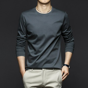 輕奢男裝 雙面液氨絲光棉 高端絲綢感 長袖T恤 親膚內搭