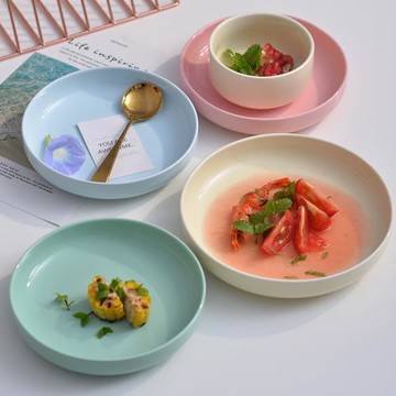 陶瓷深盤菜盤家用網紅餐具北歐彩色碟子可愛湯盤七寸八寸盤子飯盤