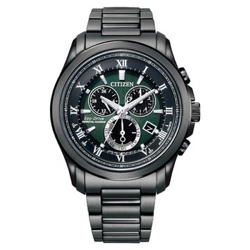 【CITIZEN】星辰 Eco-Drive 光動能 BL5547-89X 藍寶石鏡面 羅馬字 萬年曆 鋼錶帶 三眼計時男錶 綠/黑 43mm
