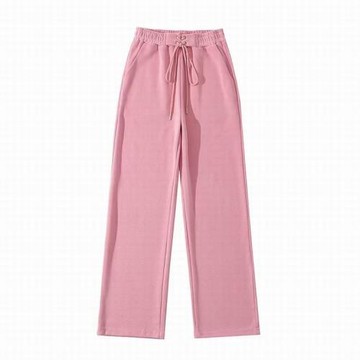 歐美純色抽繩綁帶衛褲女春秋寬松顯瘦松緊腰直筒休閑褲運動長褲潮