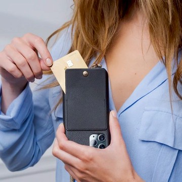 法國 隨行時尚 真皮附卡夾手機殼 黑 - iphone14 PRO