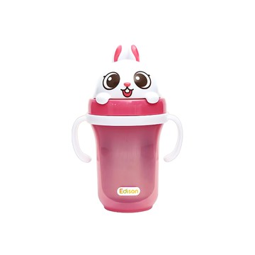 Edison 朋友 不鏽鋼2用吸管水杯 - 300ml 雙握把設計  小兔 紅色 + 白色  1個