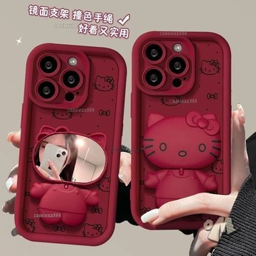 紅色小猫镜子支架 OPPO AX3 A5X 4G AX5 AX7 卡通 加厚 防摔 支架 手機殼