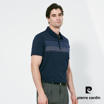pierre cardin 皮爾卡登 男款 大定位印格短袖polo衫-深藍色(5257255-39)