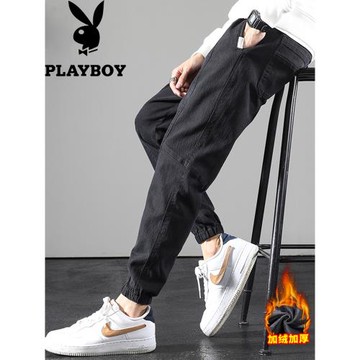 花花公子彈力牛仔褲男士秋冬季2025新款束腳寬松天山棉休閑長褲子