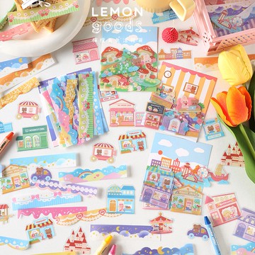 🍋檸檬青🍋台灣現貨造景織夢系列PET防水手繪卡通貼紙4款40枚入手帳裝飾素材