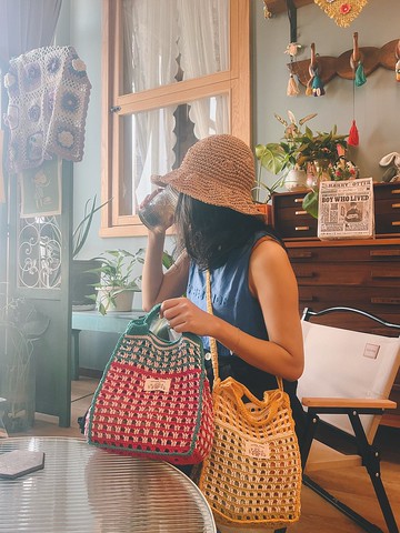 原創郊遊的芭比野餐包 多巴胺夏天華夫格包手提包斜挎包材料包非