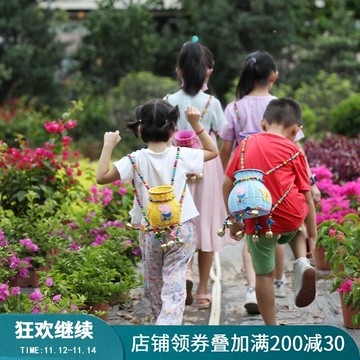 兒童小背簍魚簍仿藤塑編織民族風竹編工藝幼兒園演出舞臺道具