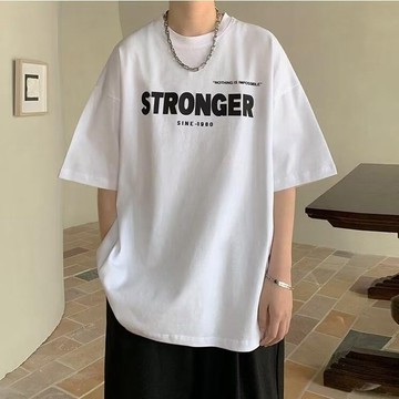 夏季潮牌短袖T恤男潮流百搭寬鬆半截袖美式復古印花體恤衫五分袖