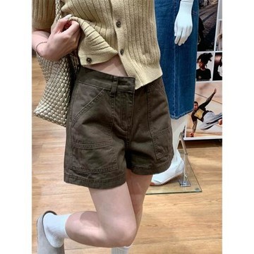 棕咖色工裝牛仔短褲女夏大碼胖mm設計感高腰a字顯瘦寬松辣妹熱褲