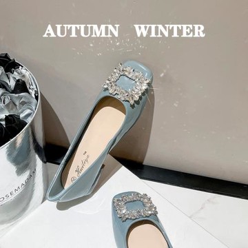 氣質方頭單鞋秋季晚晚中跟水鉆