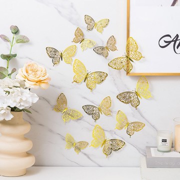 唯美蝴蝶3入組 3D鏤空 蝴蝶 紙蝴蝶 蛋糕 裝飾 蛋糕插 生日蛋糕 烘培裝飾 牆面 派對 佈置