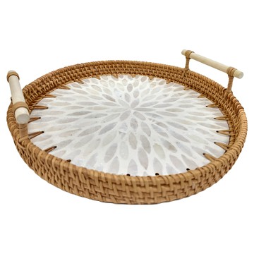 沐慕家居 貝殼圓形收納盤  藤編  26cm  1個