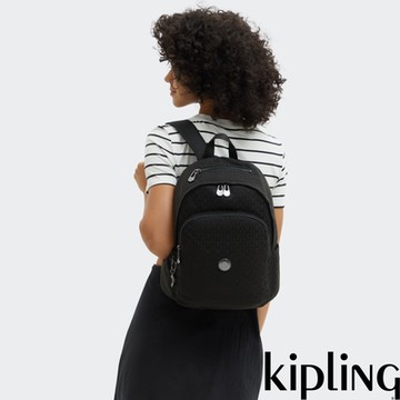 Kipling 深黑提花上方拉鍊後背包-DELIA