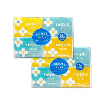 (2袋32包超值組)日本Nepia王子-隨身便攜花朵圖案抽取式雙層袖珍面紙10抽x16包/袋(Nepinepi水溶性衛生紙,妮飄迷你口袋紙巾,如廁擦拭紙手帕,不含螢光劑)