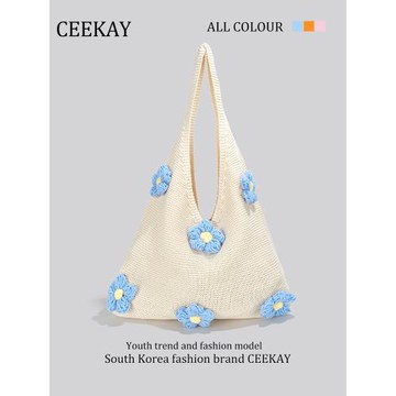 CEEKAY包包女新款大容量夏季海邊休閑度假沙灘包花朵腋下托特包