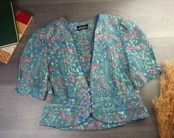 大號 | 復古女式短款襯衫-花卉印花|  女士復古服裝