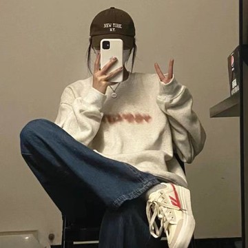 美式復古圓領衛衣2026新款女春秋高級感炸街慵懶加絨加厚衣服冬季