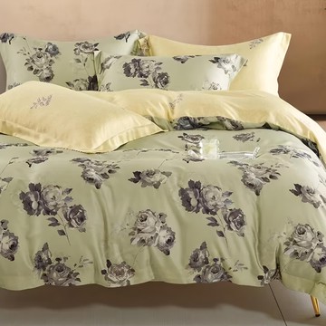 60支純天絲 全鋪棉床包兩用被四件組   床包 + 兩用被 + 枕套組  加大  和風清露綠