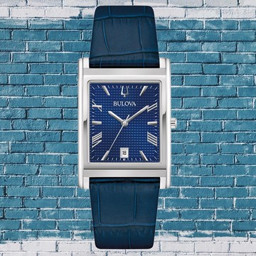 Bulova 寶路華 Sutton 系列巴黎釘紋長方形錶 - 紳士藍(96B442)