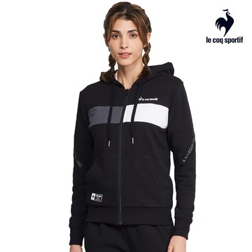 【LE COQ SPORTIF 法國公雞】男女款黑色休閒基礎針織連帽外套LWS6346399