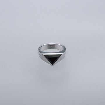 三角形鴉青墨玉翡翠戒指