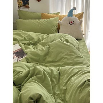 夏季床上四件套純棉全棉100純色小清新床單被套宿舍三件套床品綠4