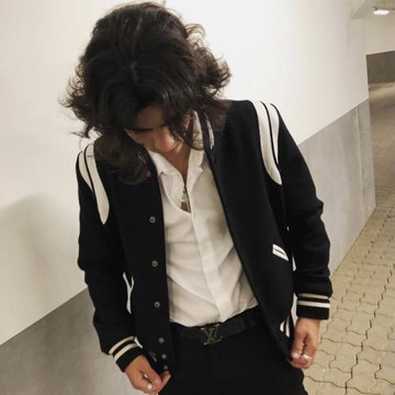 SLP風格經典黑白棒球服夾克羊皮拼接秋冬男女外套潮流 羊毛呢夾克