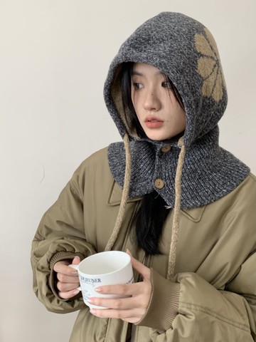 韓版ins針織毛線帽冬季巴拉克拉法帽百搭帽子圍脖一體護耳頭套帽