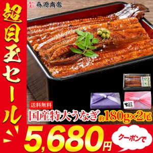 うなぎ 蒲焼き 国産 2尾 プレミアム会員送料無料 特大 約180g×2本 無投薬 選べる風呂敷包み 鹿児島県産 鰻 ウナギ かば焼き 土用の丑の