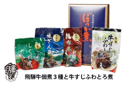 3種の味が楽しめる飛騨牛佃煮と牛すじふわとろ煮 飛騨牛 贈答 のし対応 ご飯のお供 牛肉 佃煮 惣菜 アウトドア [Q100]