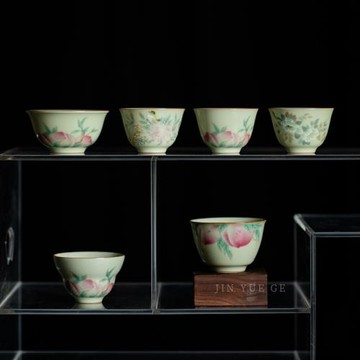 秘黃色汝窯粉色桃子品茗杯小客杯主人杯喝茶杯陶瓷不燙手功夫茶具