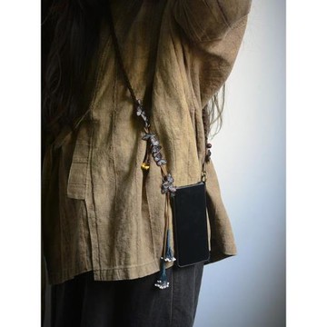 藍蝴蝶中古風手機背帶斜跨繩森林精靈原創個性金屬扣掛繩木子古月