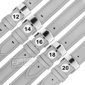 Watchband / 12.14.16.18.20 mm / 各品牌通用 快拆 壓扣 銀扣 不鏽鋼 真皮錶帶 灰色 #828-03-GY-S