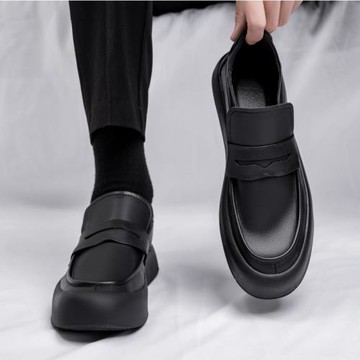 樂福鞋男夏季商務高級感懶人一腳蹬黑色軟底增高皮鞋休閑極簡潮鞋
