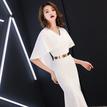 白色晚禮服裙女2025新款宴會氣場女王高貴魚尾連衣裙長款名媛氣質