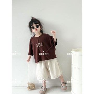 【5折清倉】兒童復古中性可愛卡通印花短袖圓領T恤日系男女童