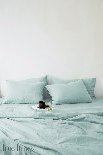 海玻璃麻枕套/藍色枕套/歐、美、台尺寸