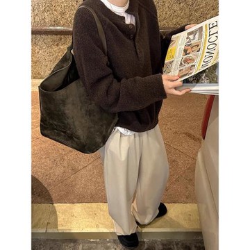 圈圈紗插肩袖羊毛針織衫女秋冬設計感寬松慵懶風顯瘦軟糯加厚毛衣