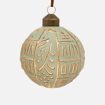 艾禮思玻璃圓形吊飾8cm 浮雕金枝綠