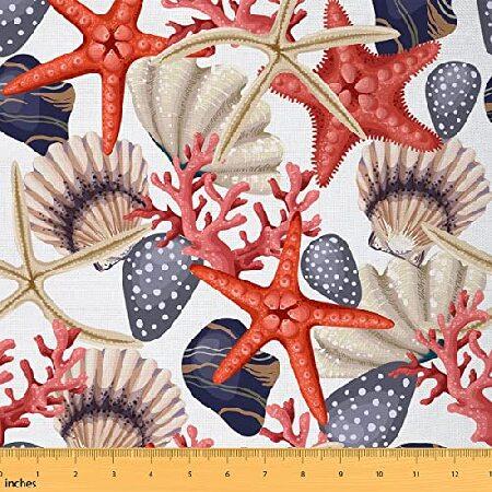 Seashells Fabric by The Yard, Ocean Starfish Upholstery Fabric for Chairs, Coral Decorative Fabric, Nautical Sea Animals Botanical Outdo（並行輸入品）