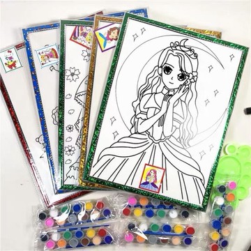 擺攤畫畫兒童廣場擺地攤涂鴉畫板填色公園手工涂色水彩畫泡沫板