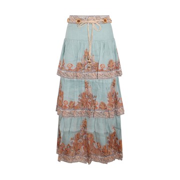 Zimmermann - Light Blue Multicolour Cotton Blend Devi Skirt
