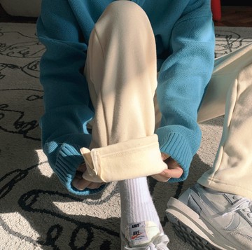 FINDSENSE X 男士加絨拖地舒適拖地休閑褲 開叉拉鏈衛褲長褲