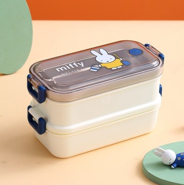 預購【Miffy 米菲兔商店】Miffy 米菲兔經典款 不鏽鋼雙層便當盒 700ml - 藍色