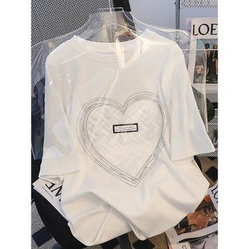 純棉大碼女裝短袖T恤女2025年夏季新款重工歐貨圓領寬松中長上衣