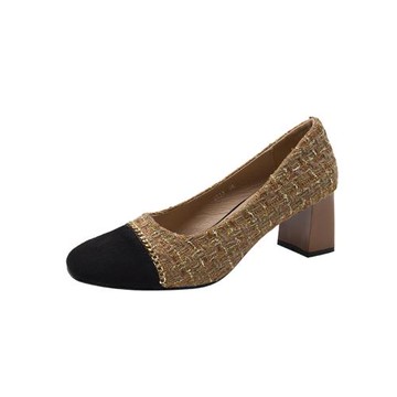 巨舒適~洋氣設計感小眾氣質粗跟高跟鞋女方頭女神小香風單鞋優雅