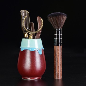 翡翠天目滴建盞茶具茶道六君子 家用創意黑檀木茶夾壺筆茶道配件