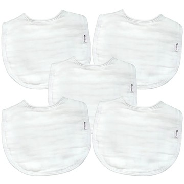 美國 green sprouts 小綠芽 - 100%有機棉細紗布_四層紗超細緻吸水【口水巾圍兜】5入組-純白組